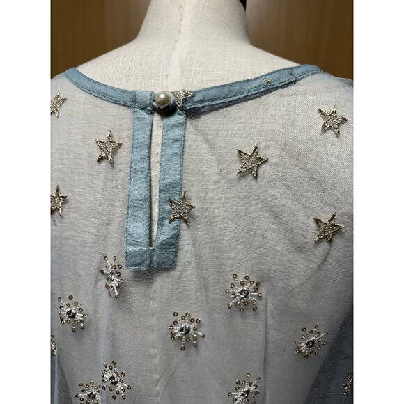 Anum Jung Blue Embroidered Beaded Kurta Unlined Tunic Blouse M - Picture 7 of 10